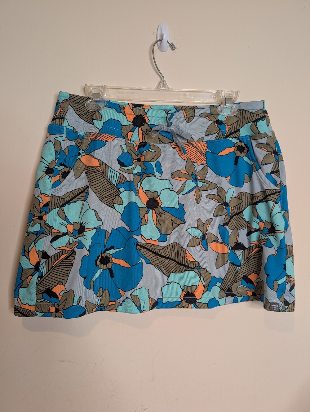 Title Nine Womens L Floral Skort Blue Orange Built In Shorts Athletic Pockets